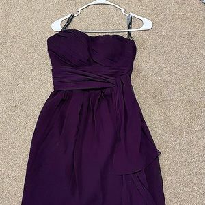 Bill LevKoff short, strapless homecoming dress. Dark purple in light.